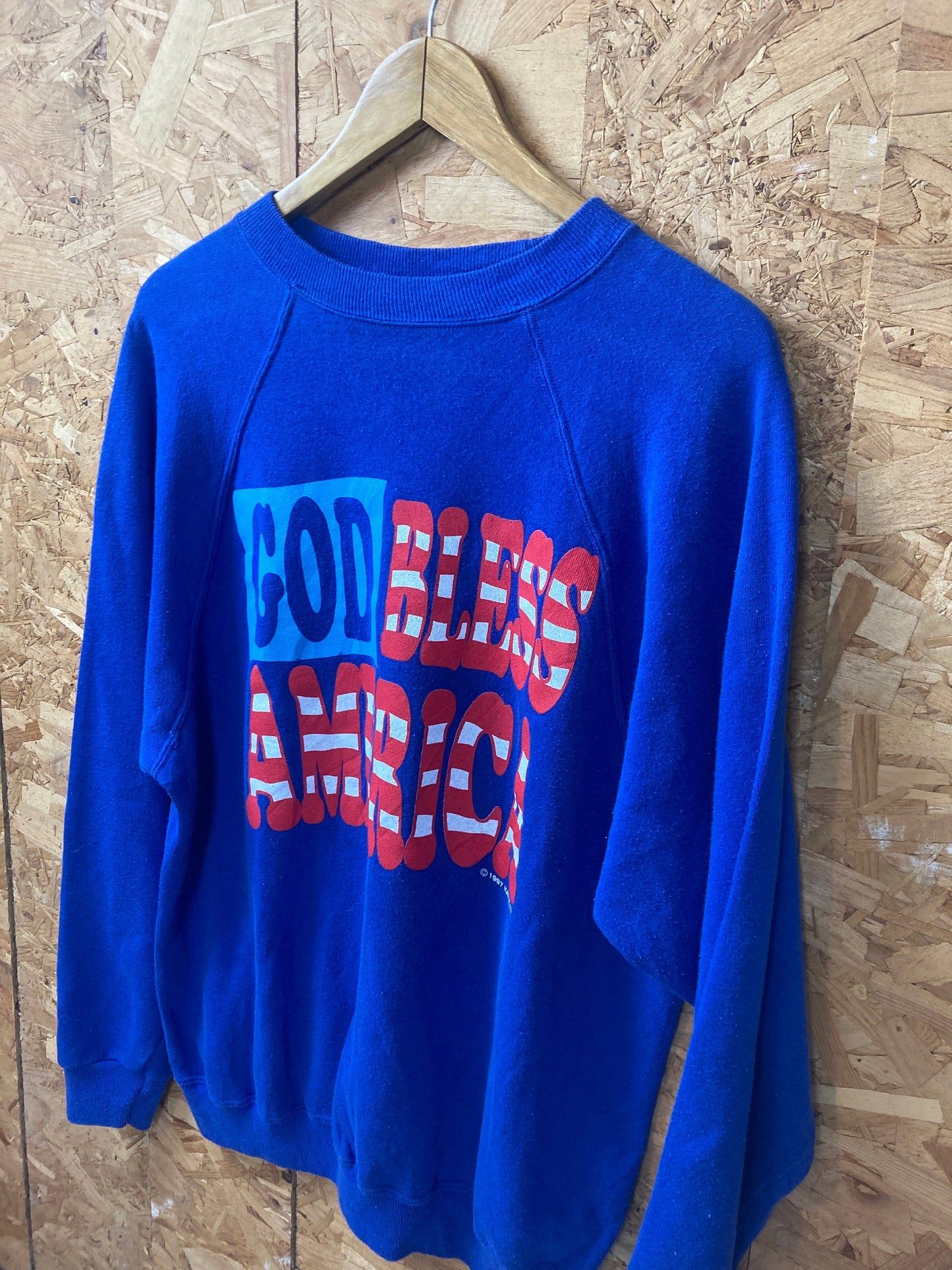 Vintage 90s God Bless America USA souvenir blue crew neck sweater size large