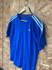 Vintage Y2K Adidas bright blue & white 3 stripe t-shirt size small UK