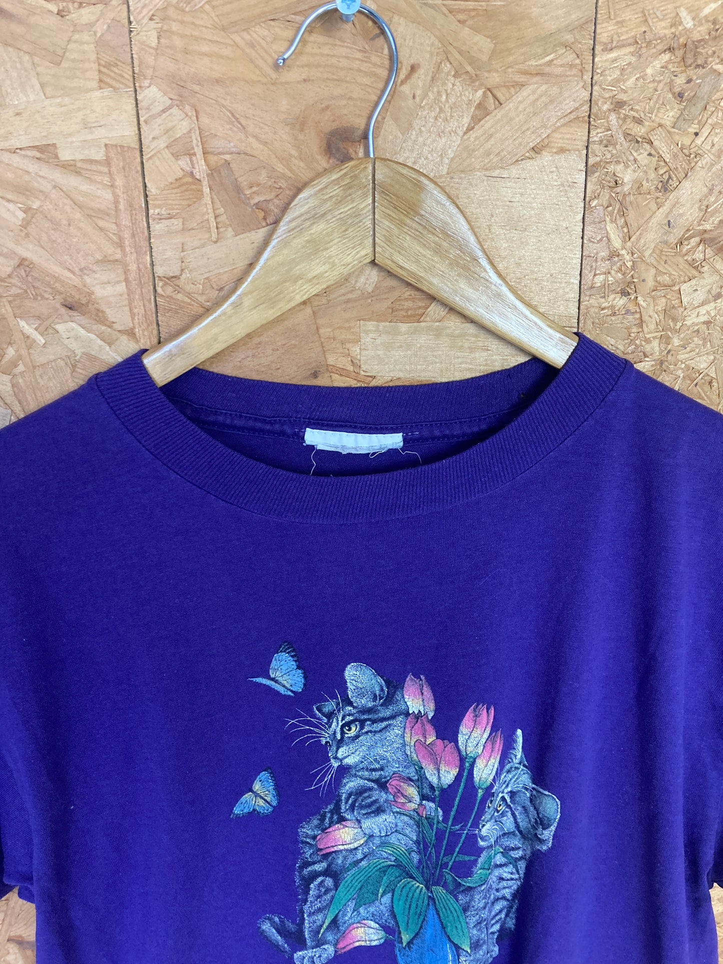 Vintage 90s purple kittens and butterflies USA Souvenir quirky t-shirt size  lar