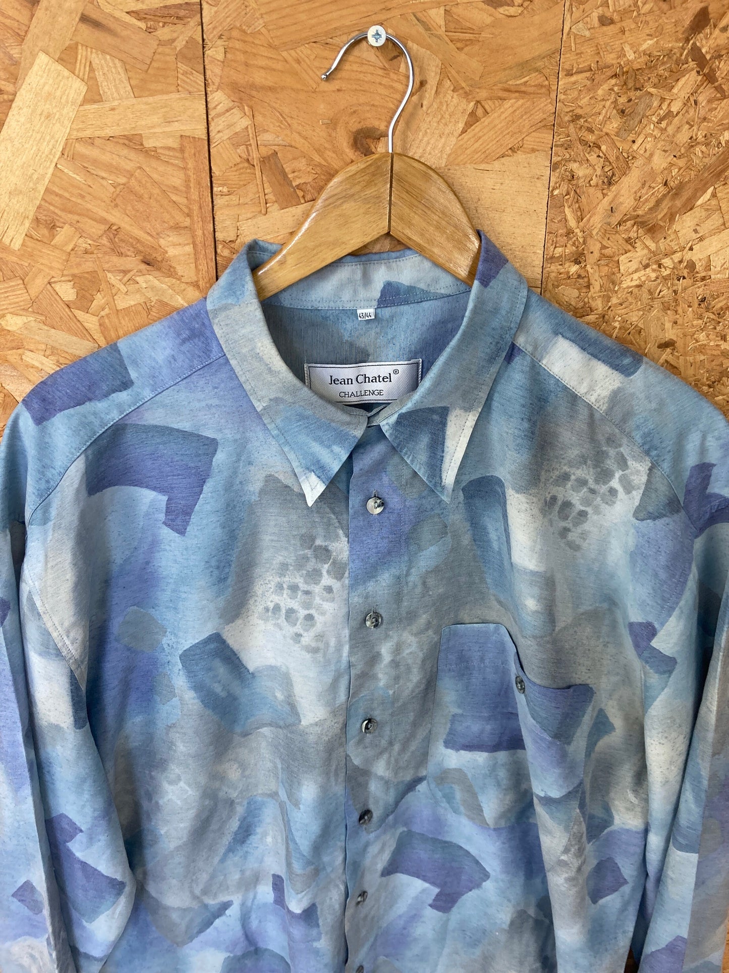 Vintage 90s Pastel yellow blue abstract Watercolour print long sleeve viscose party eccentric shirt size XL