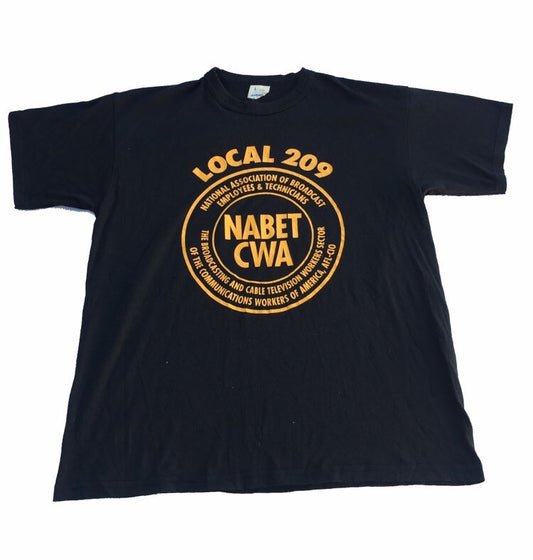 Vintage 80s cableguy workers union  NABET souvenir black yellow t-shirt size large