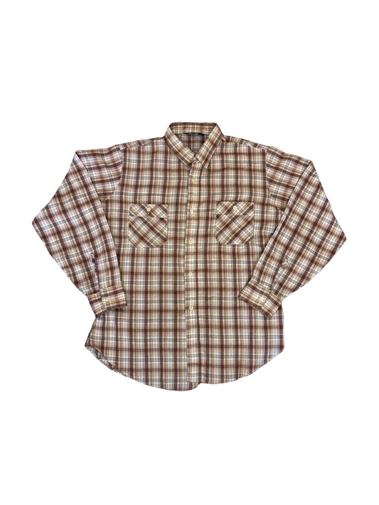 Vintage 80s Levis beige brown green light cotton check plaid shirt size XL