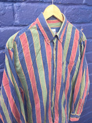 Vintage 90s United Colours of Benetton green blue red corduroy striped long sleeve shirt size large