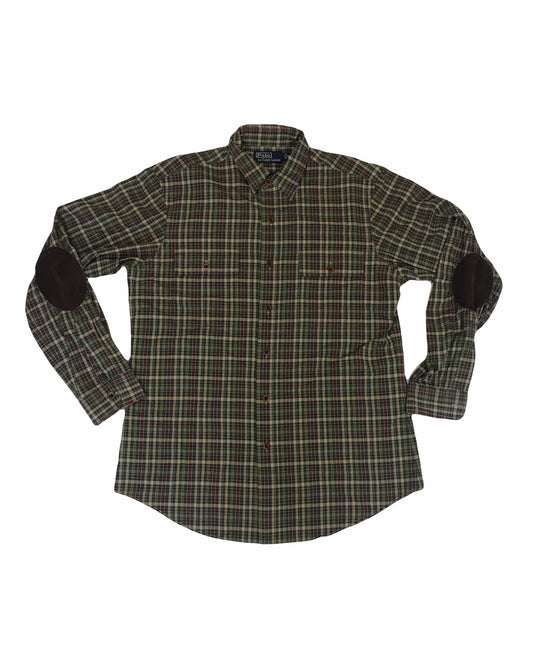 Vintage Y2K Ralph Lauren mens vintage brown and green check shirt with elbow patches size medium