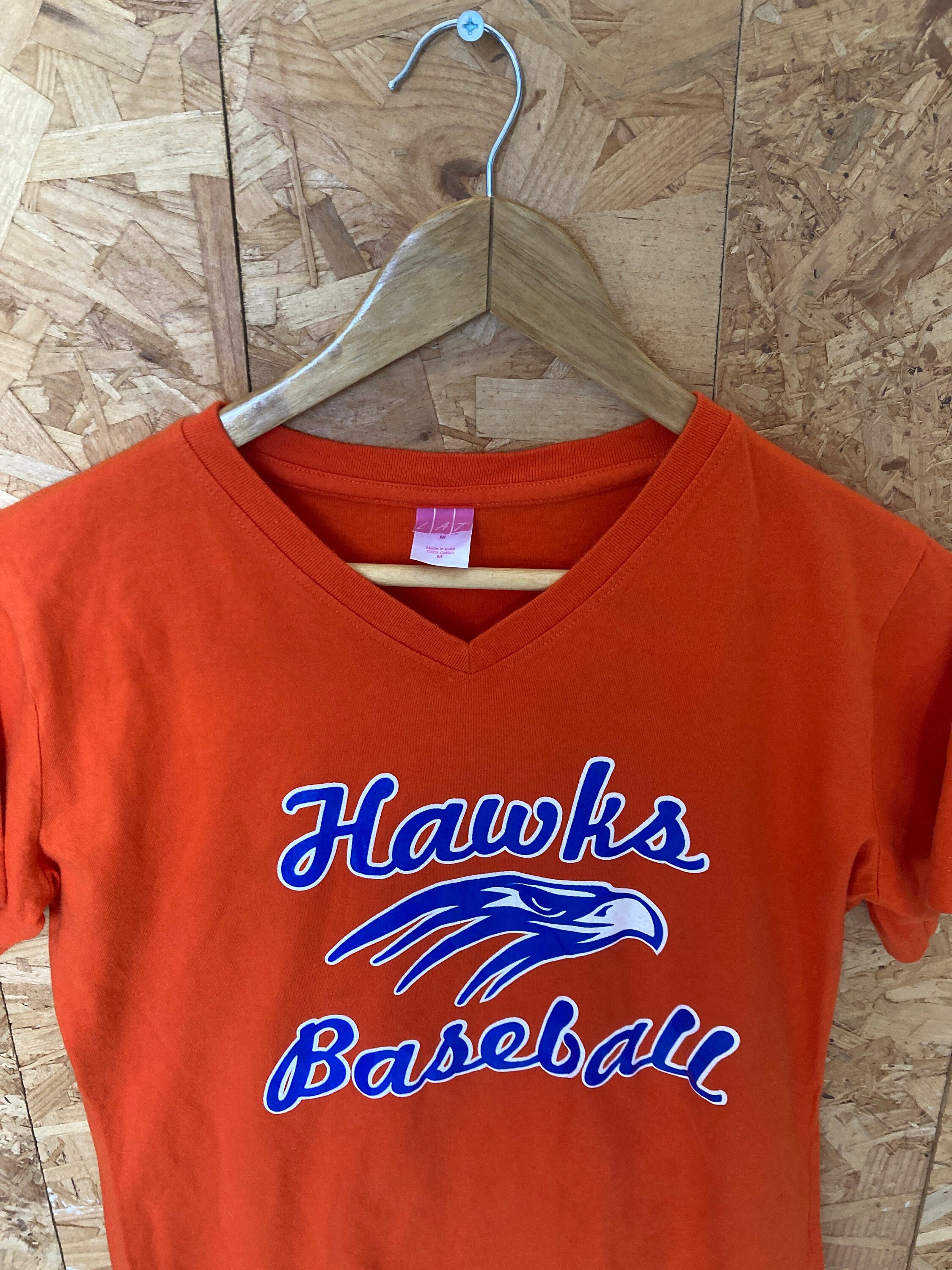 Vintage 90s Hawks Baseball college team Stephenson #3 USA orange v-neck t-shirt size medium
