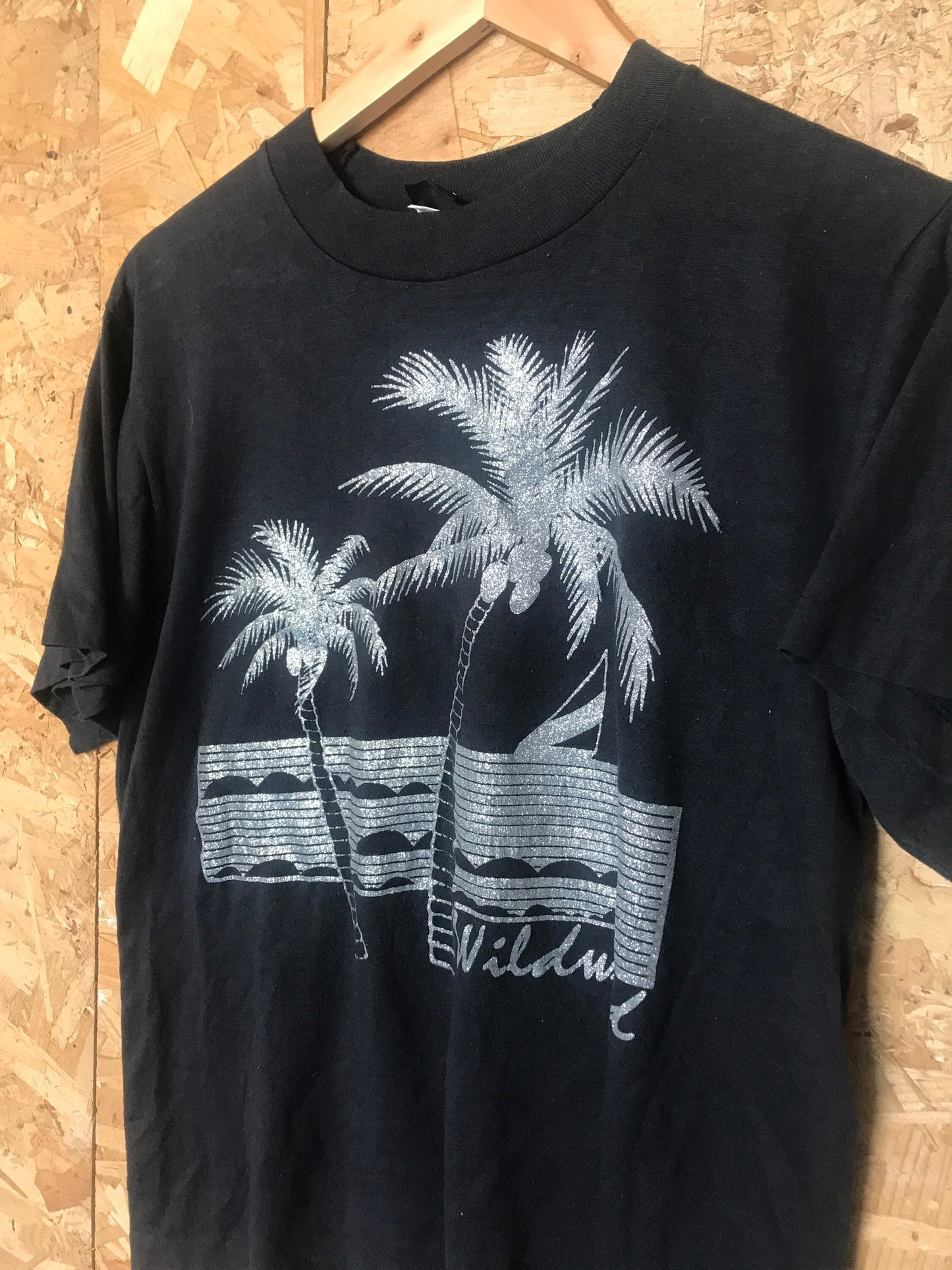 Vintage 90s Silver glitter wildwood New Jersey black USA souvenir t-shirt size large