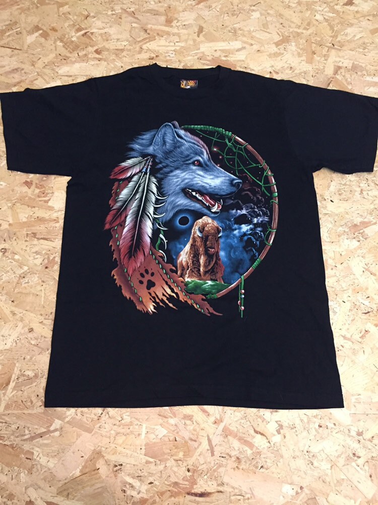 Native Indian mystical wolf dream catcher live to ride t-shirt size large