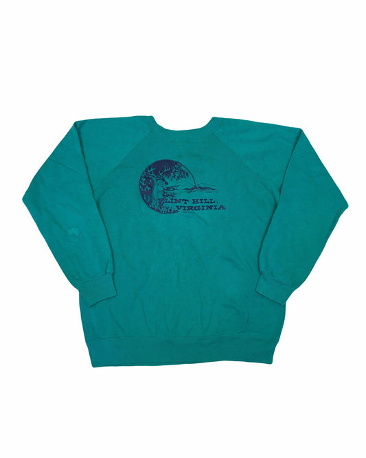 Vintage 80s USA souvenir Flint Hill Virginia turquoise crew neck sweater size large