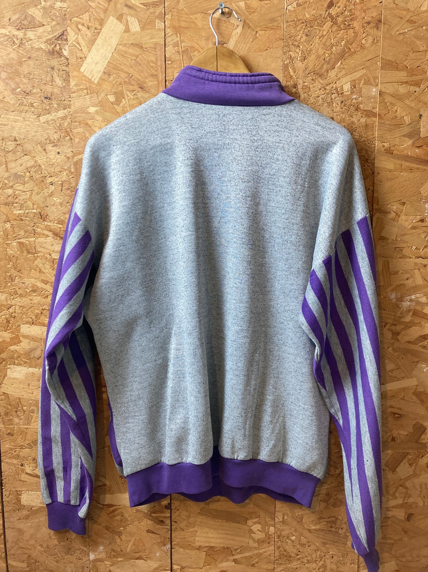 Vintage 80s quarter zip purple grey striped sweater size large