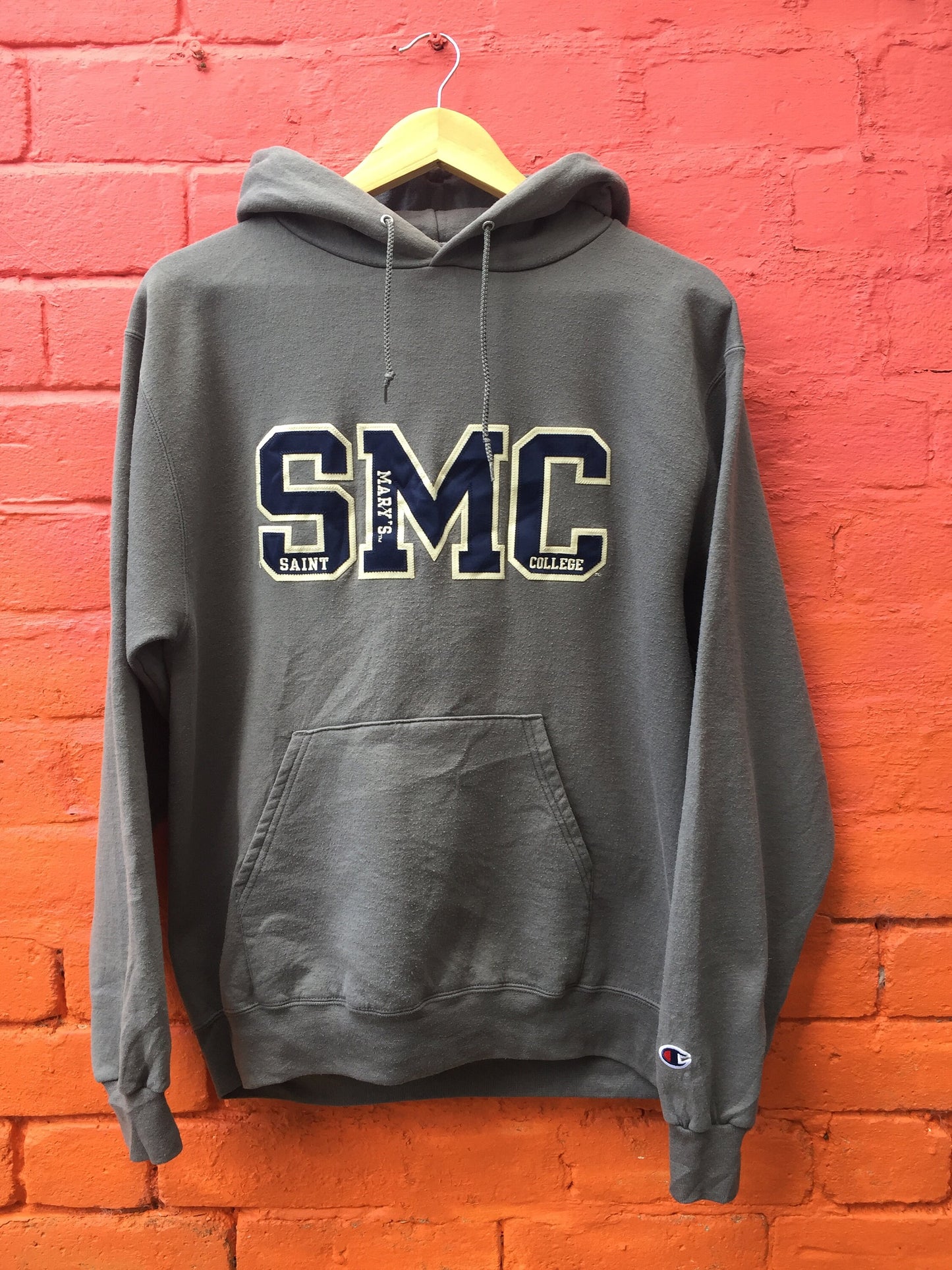 Vintage 90s Champion USA Varsity SMC hoodie grey navy blue size medium