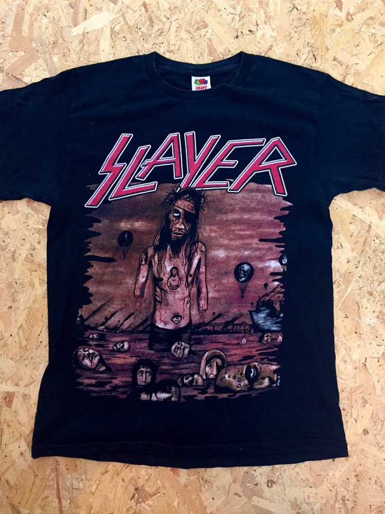 Vintage Slayer thrash metal band t-shirt double sided spell out print size medium