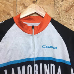 Vintage 90s Italian made lamorinda ciclista capo la contea di alpine jersey orange white blue size X