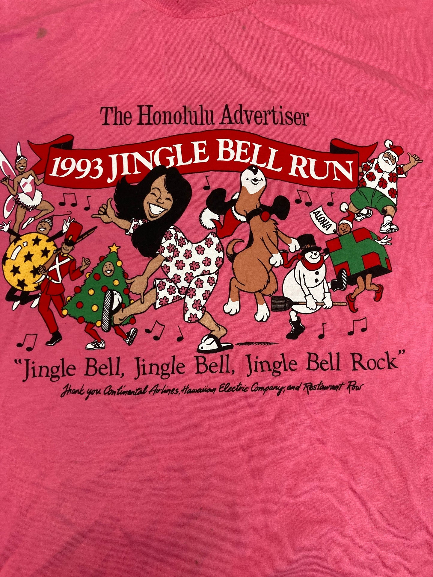 Vintage 90s USA Honolulu Jingle Bell Fun Run souvenir pink t-shirt size large