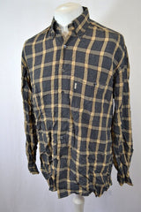 Vintage 90s heavyweight grey beige plaid check pattern oversized medium shirt