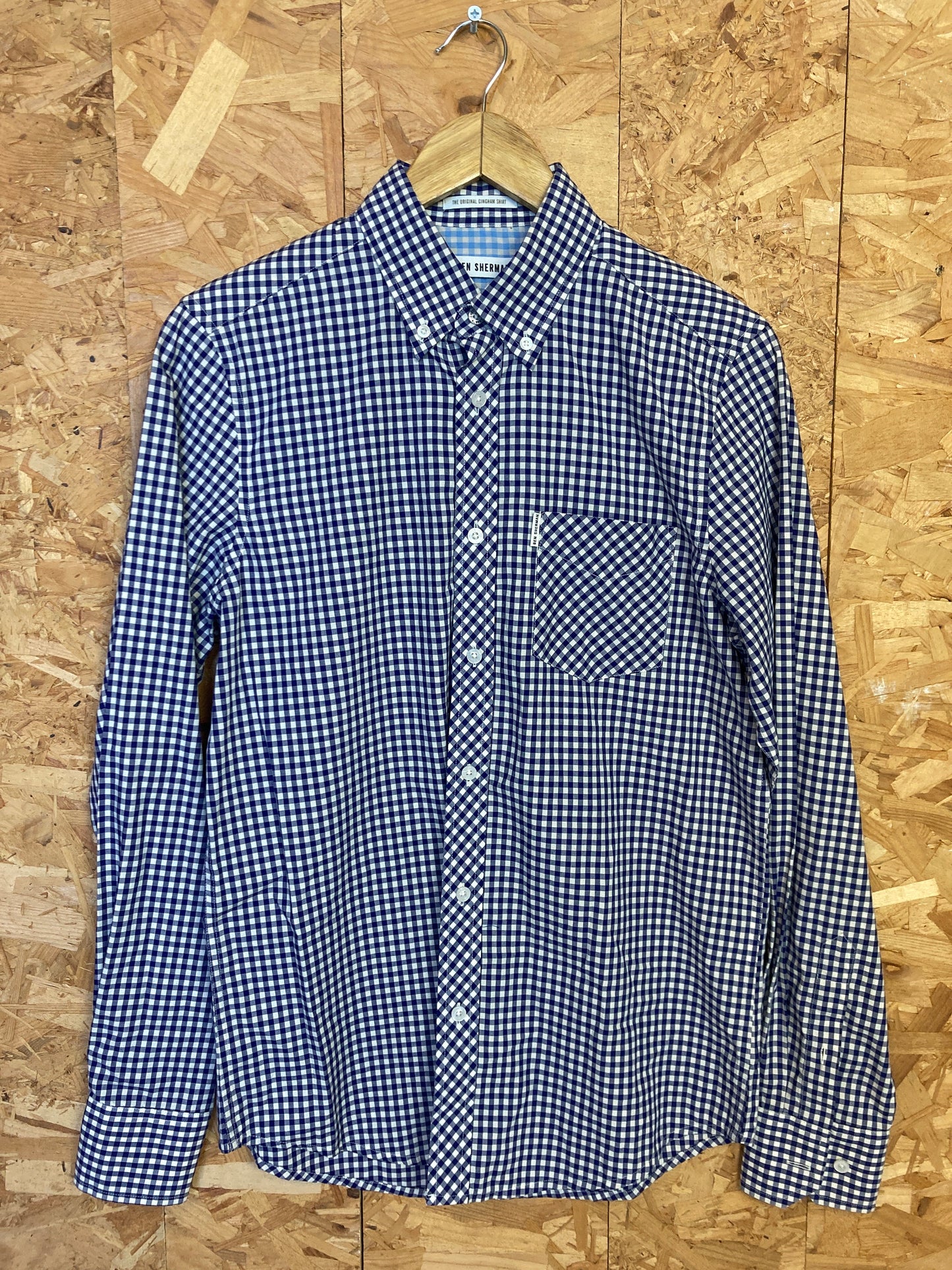 Vintage Ben Sherman navy blue gingham check long sleeve Mod skinhead retro punk shirt size small