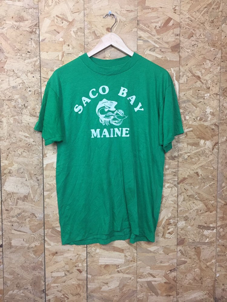 Vintage 90s Saco Bay Maine USA souvenir green t shirt size XL