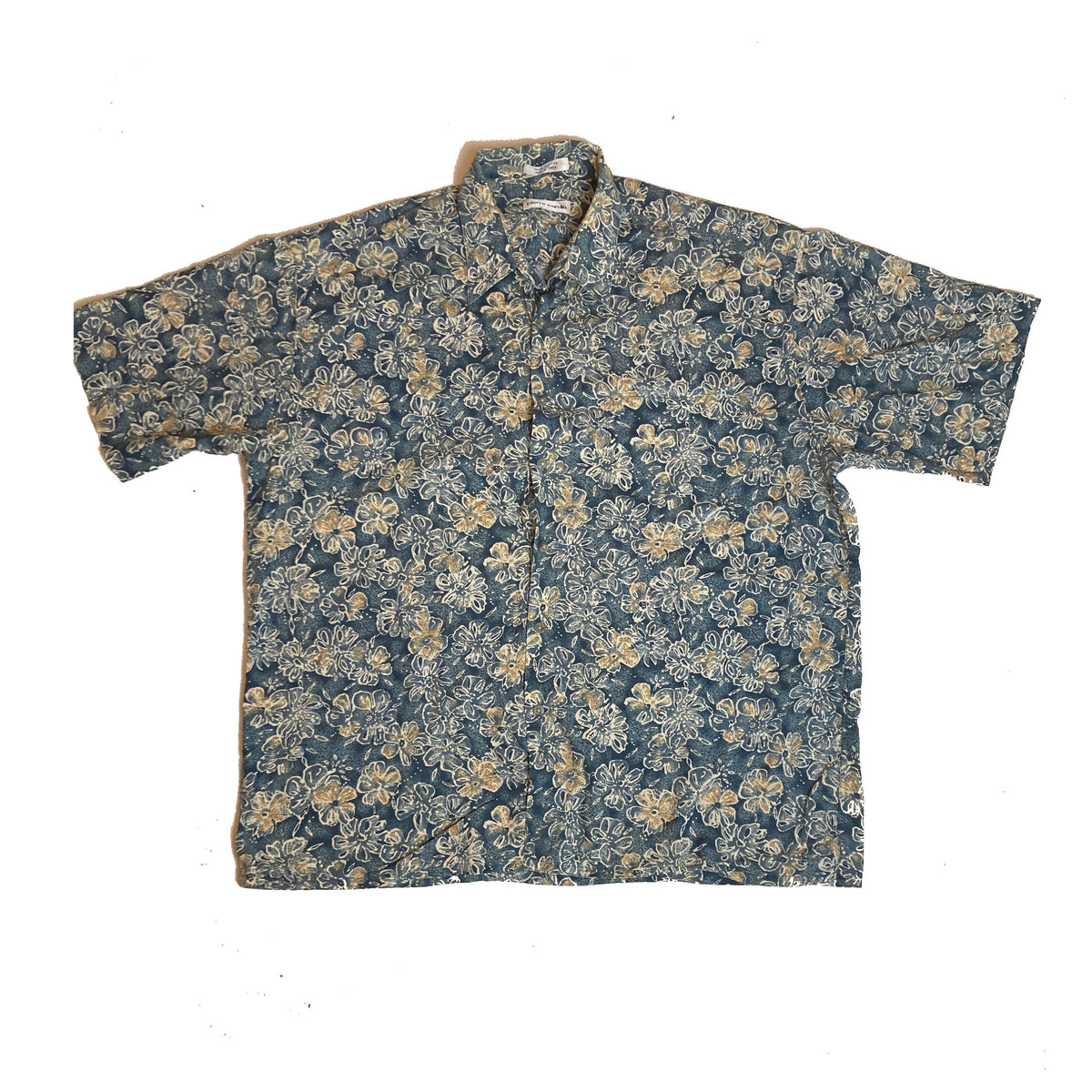 Vintage Y2K Pierre Cardin blue beige floral print hawaiian shirt sleeve shirt size XL