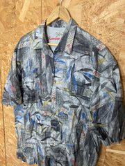 Vintage 90s abstract blue grey tropical floral surf hawaiian party beach cotton shirt size large by Bamboo Cay