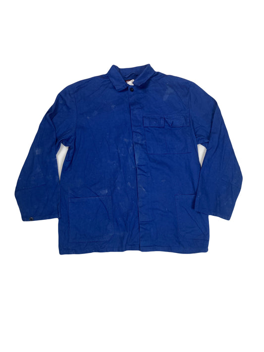 Vintage 90s French / Eastern Europe mid cobalt blue workers chore button jacket sanforized cotton drill distressed size large