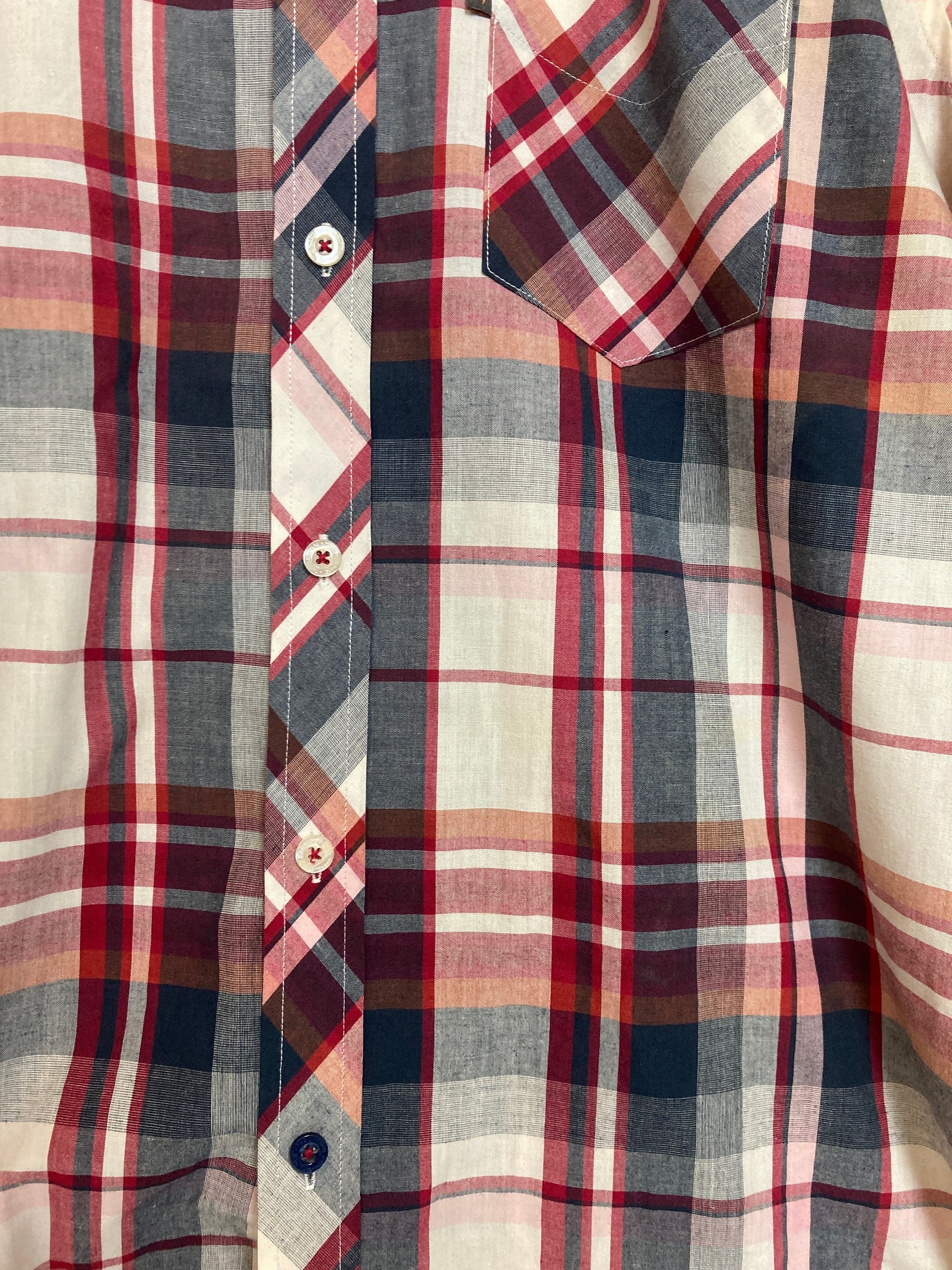 Vintage Ben Sherman red grey tablecloth chunky check short sleeve Mod skinhead retro punk shirt size small