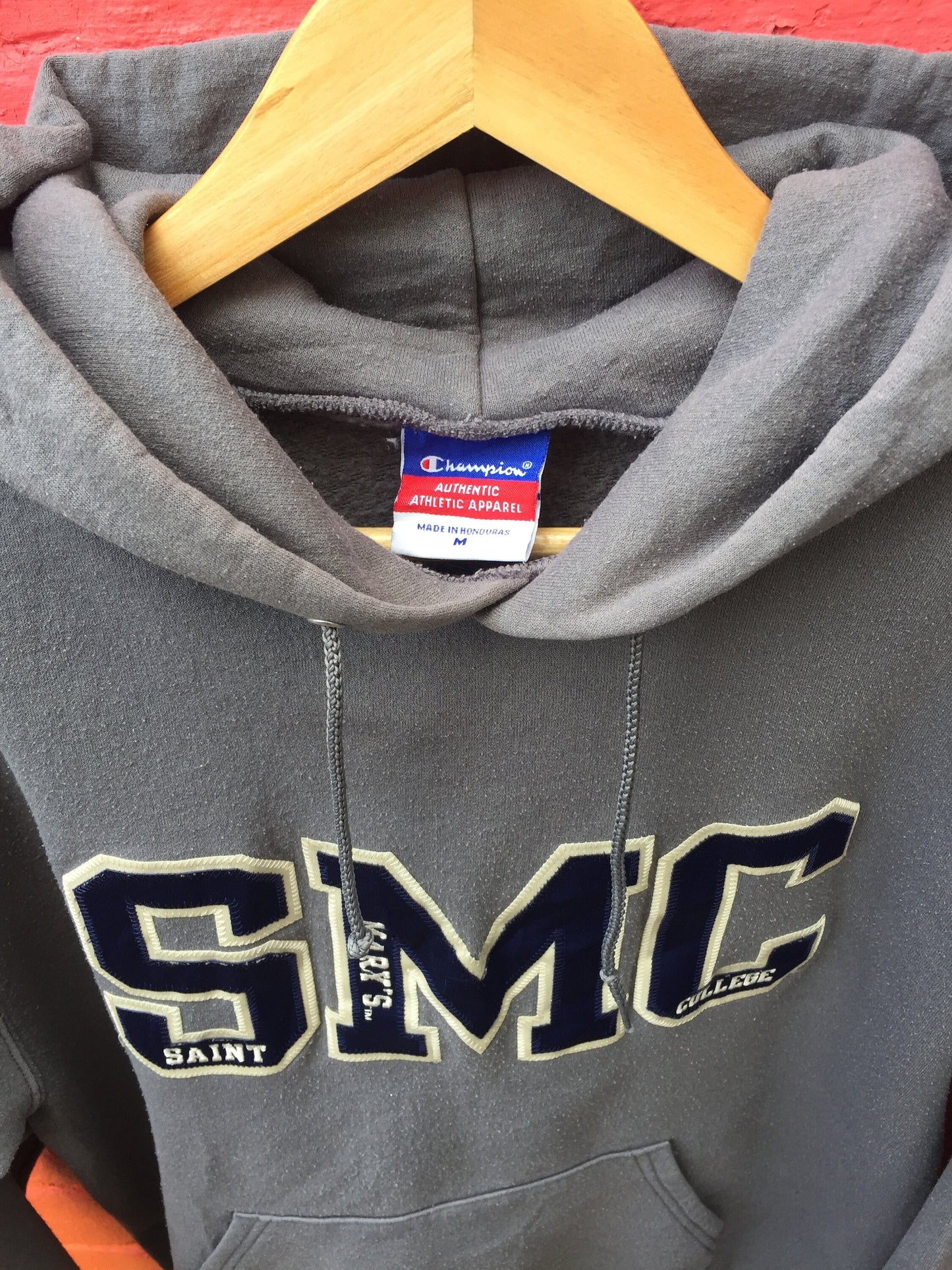 Vintage 90s Champion USA Varsity SMC hoodie grey navy blue size medium