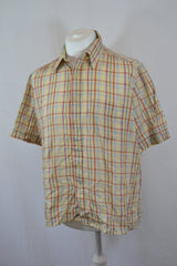 Vintage 90s beige multicolour check nerdy short sleeve shirt size large