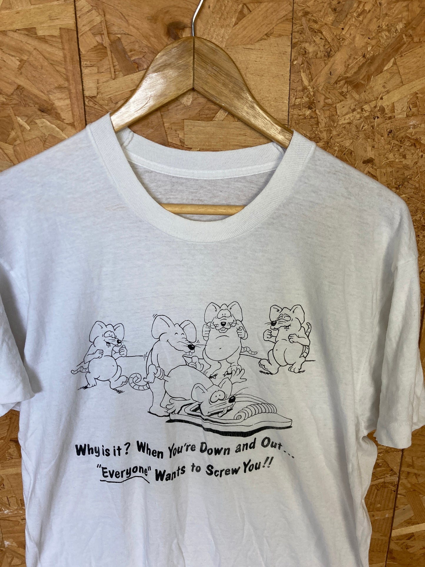 Vintage 80s funny mouse trap slogan graphic white single stitch t-shirt size large