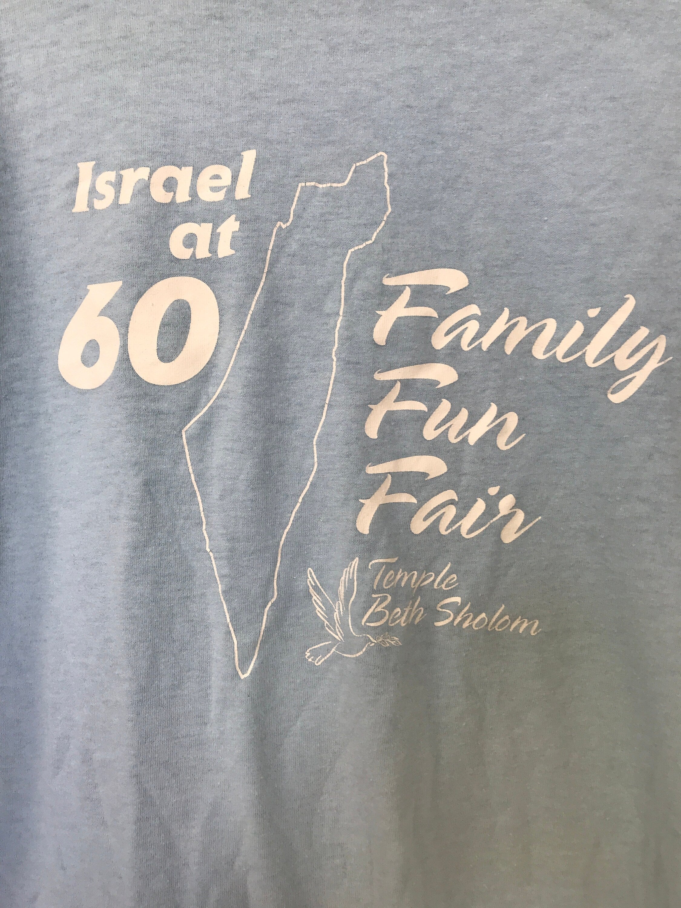 Vintage Y2K Israel at 60 Family Fan Fair pale blue souvenir quirky religious USA t-shirt size XL