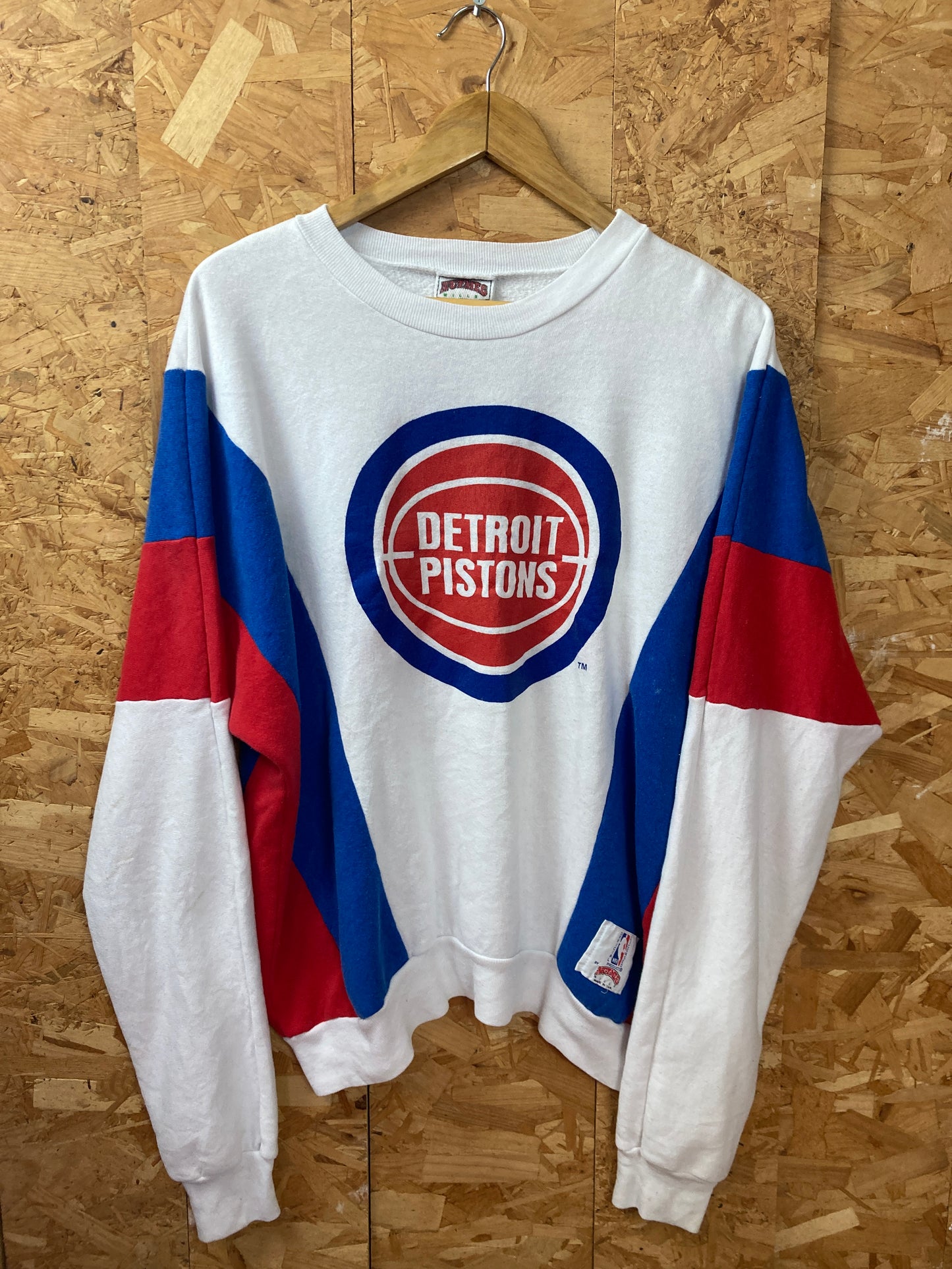 Vintage 80s Detroit Pistons red blue white crew neck sweater size large