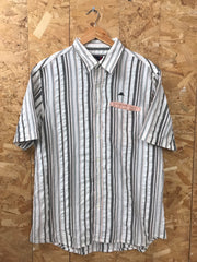 Vintage 90s Robe De Kappa off white coral brown pin striped short sleeve linen shirt size XX large