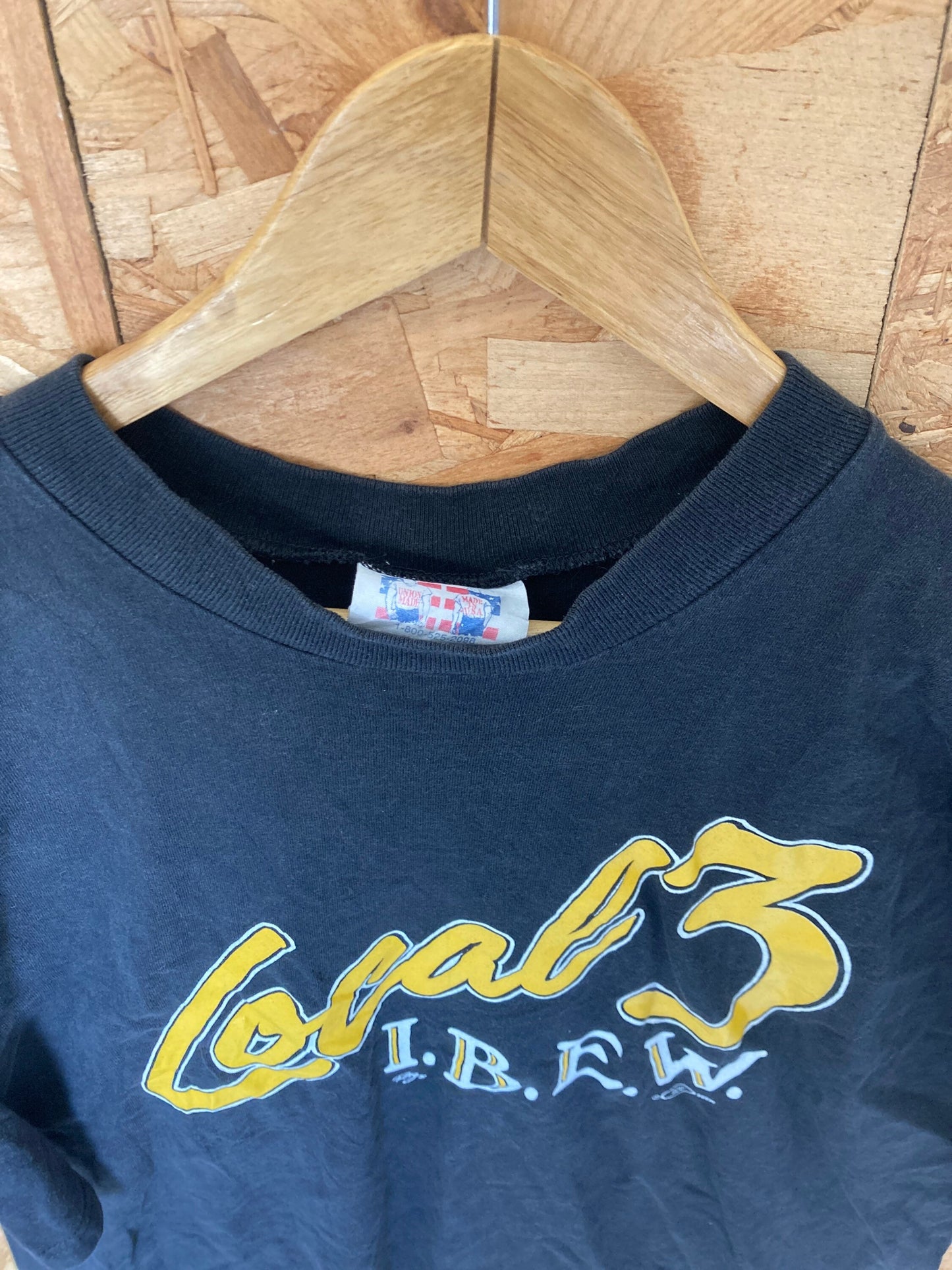 Vintage 90s USA Union leader Local 3 American Eagle print black & yellow t shirt size XL