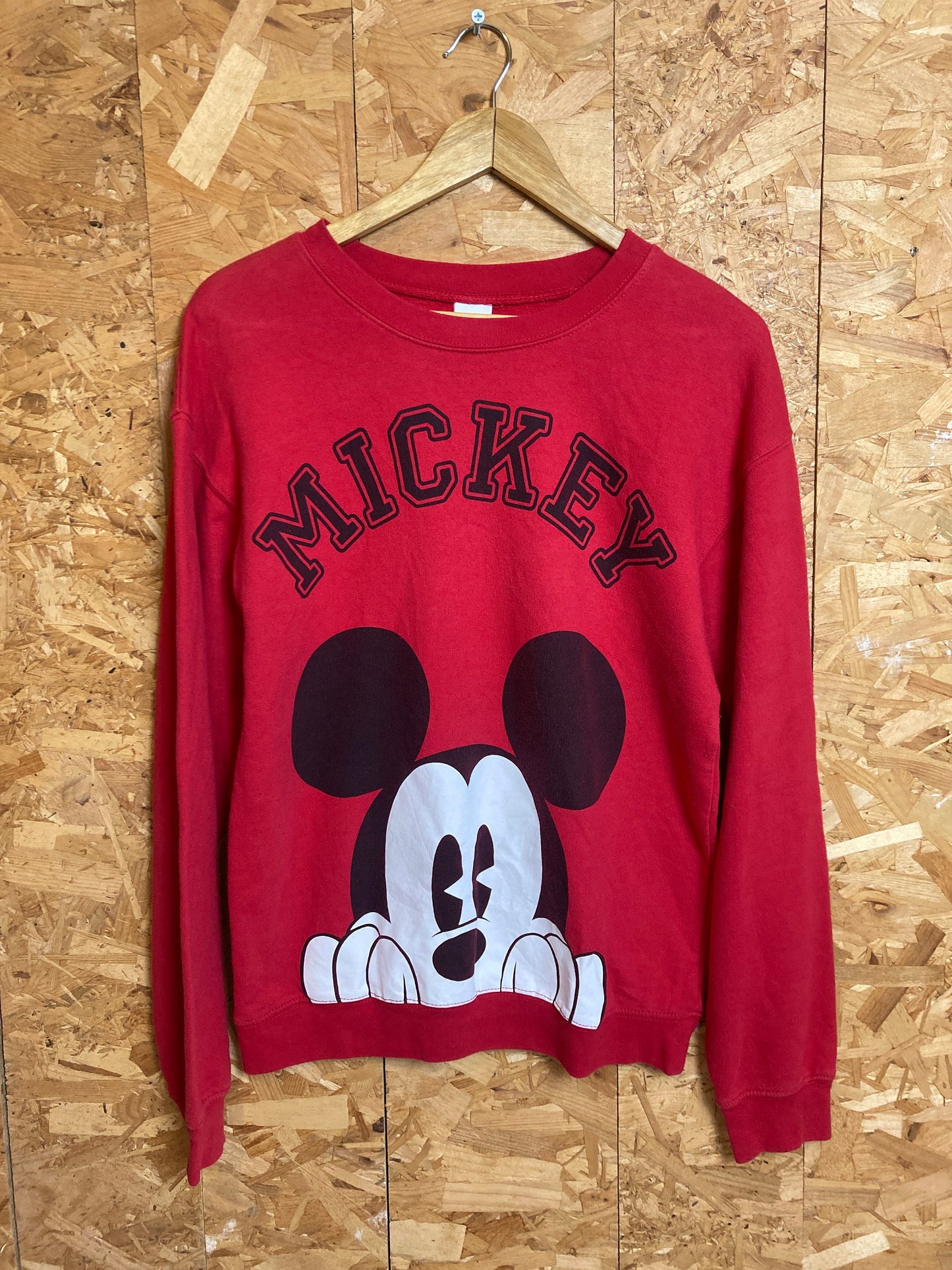 Vintage 90s Mickey Mouse spell out red black crew neck sweater size medium