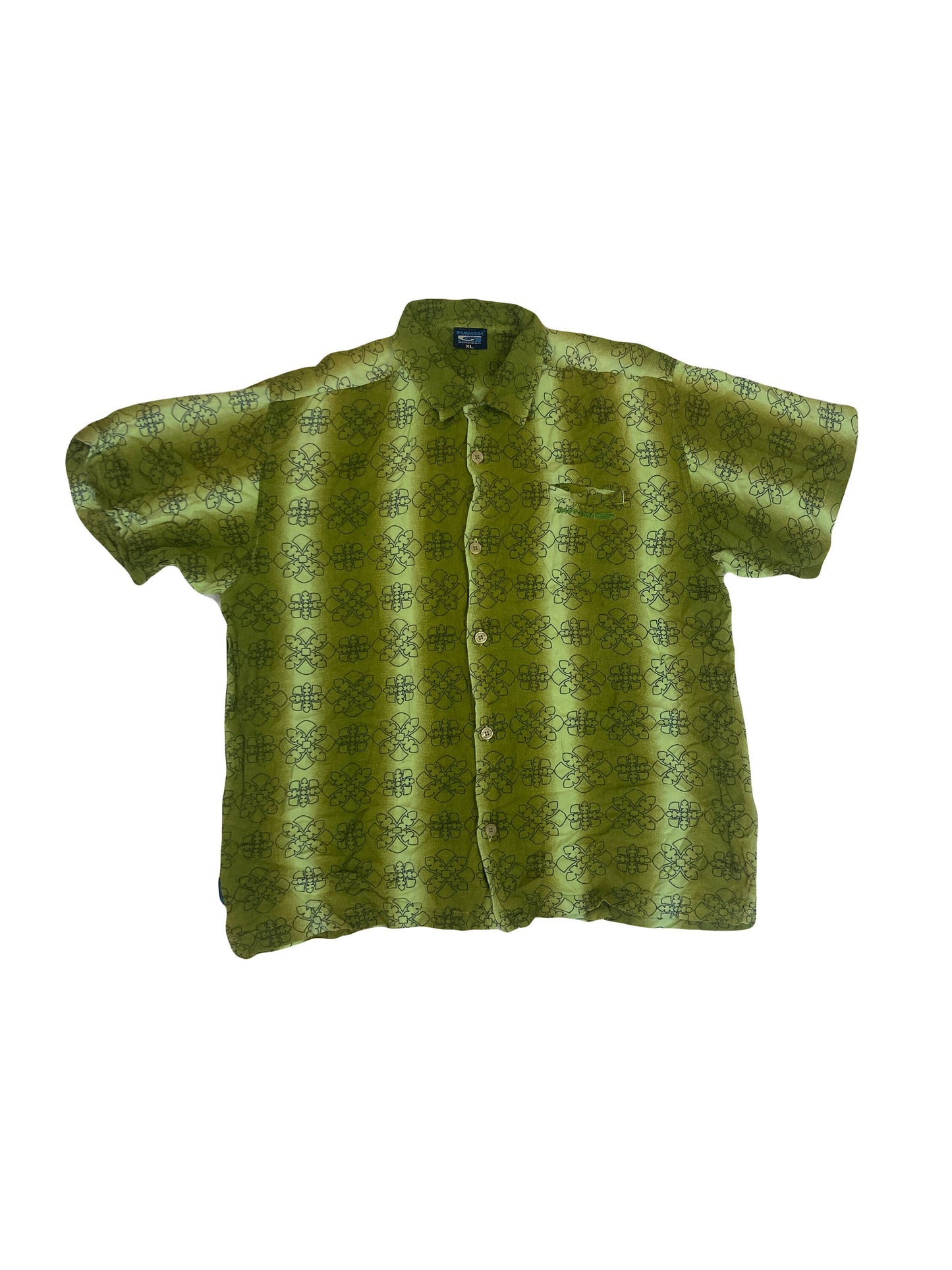 Vintage 90s olive & lime green hawaiian ugly party shirt sleeve shirt by Banghera size XL