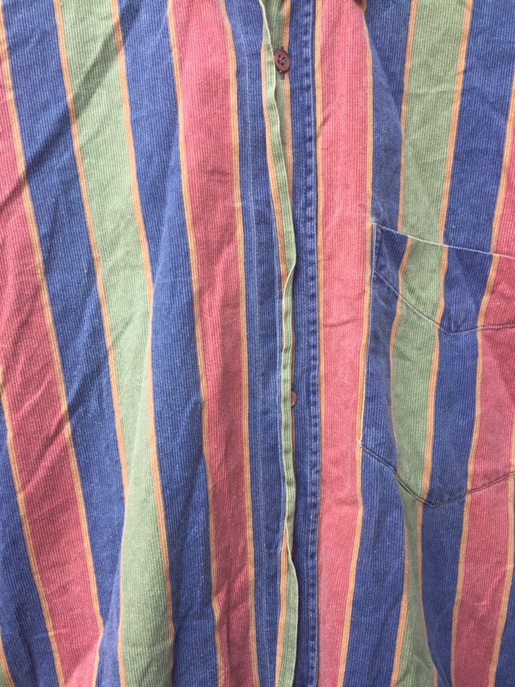 Vintage 90s United Colours of Benetton green blue red corduroy striped long sleeve shirt size large