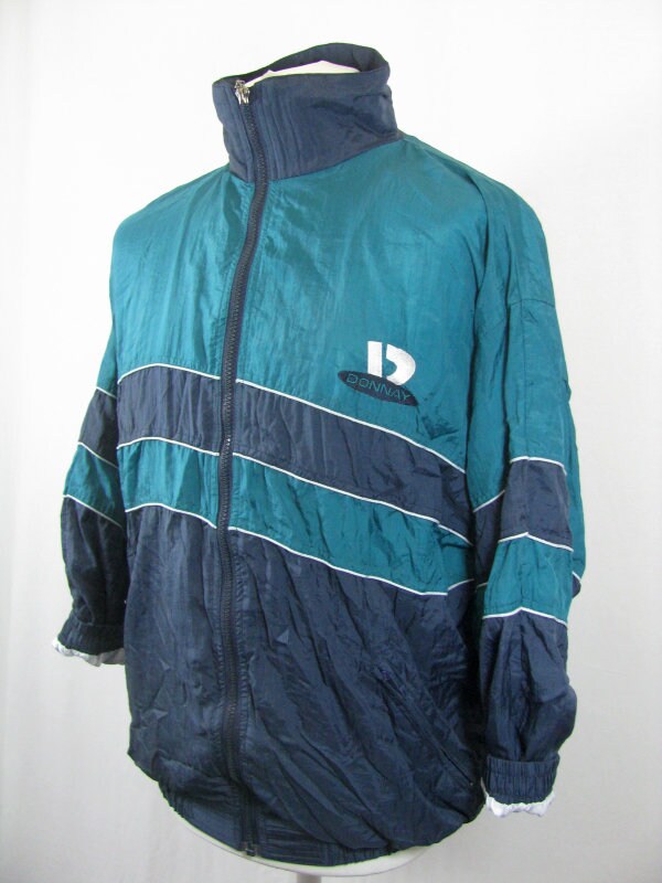 Vintage 90s green grey Old School B-Boy Donnay Retro Shell Track Jacket size small