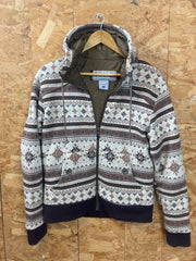 Vintage Y2K Columbia Nordic Icelandic ski pattern fine knit hooded zip cardigan size medium