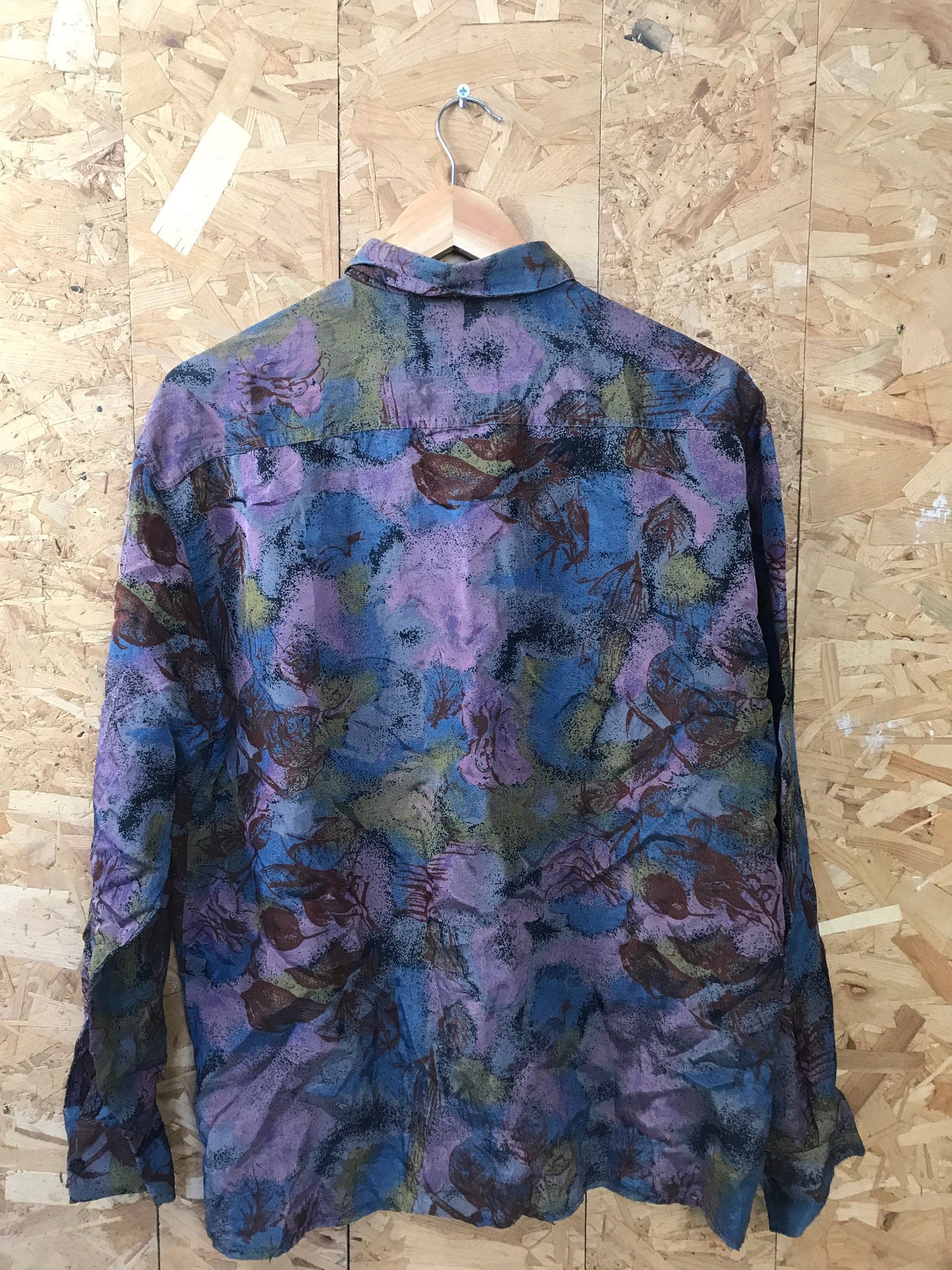 Vintage 90s purple olive blue grungy abstract pattern ugly long sleeve shirt size large