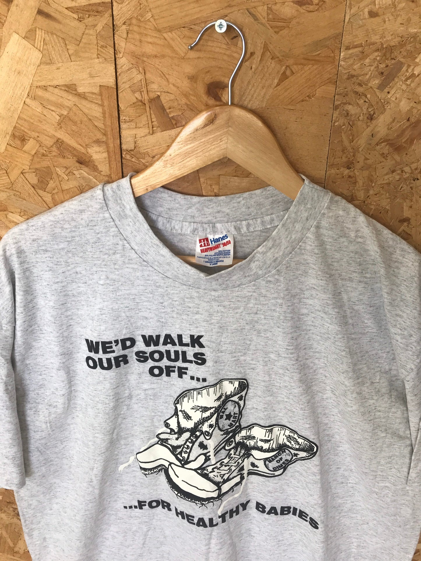 Vintage 90s USA March of Dimes charity walk marathon quirky souvenir grey t shirt size XL