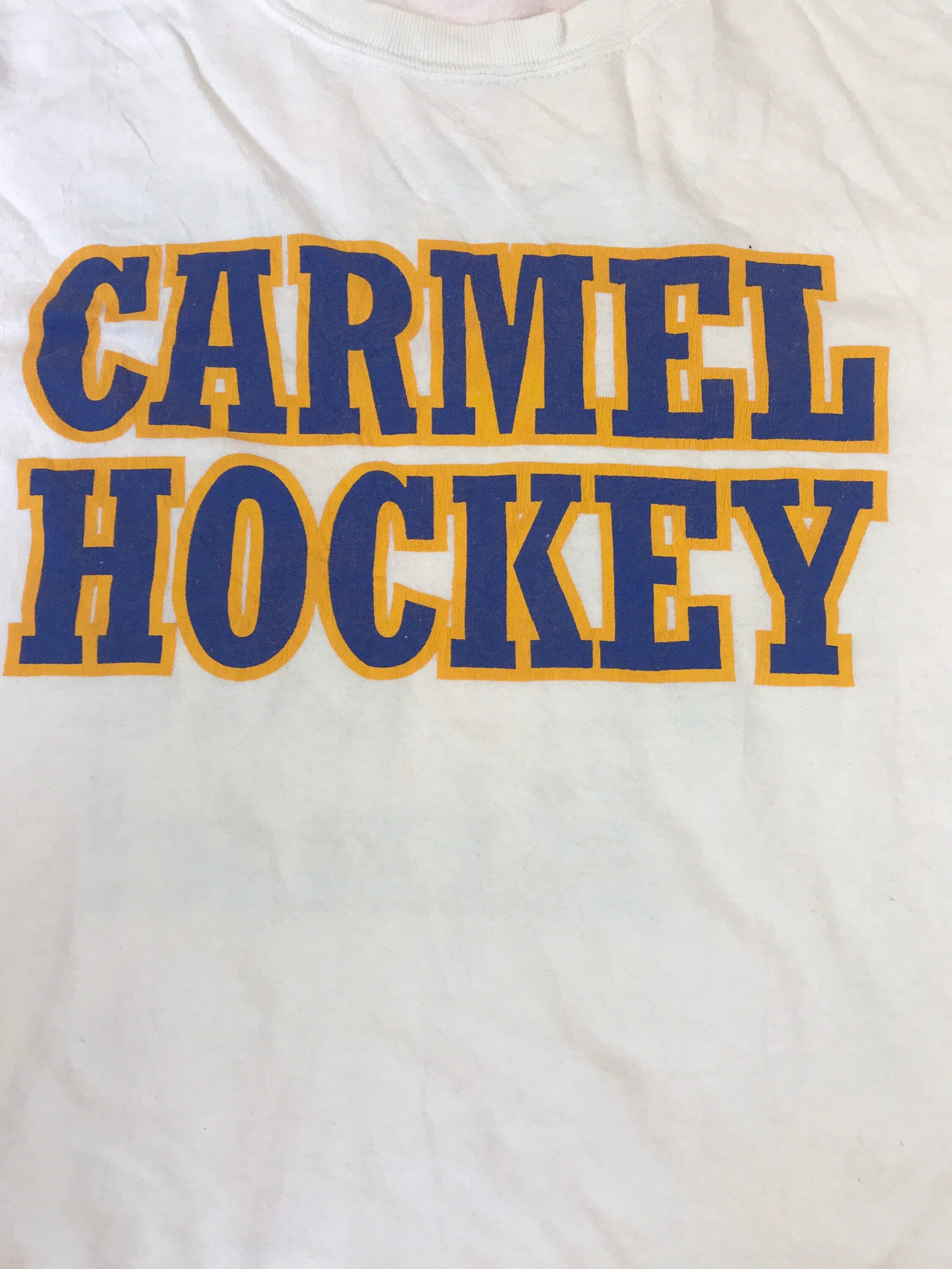 Vintage Carmel Hockey team ‘Follow me to the rink’ USA college sports souvenir white t-shirt size large