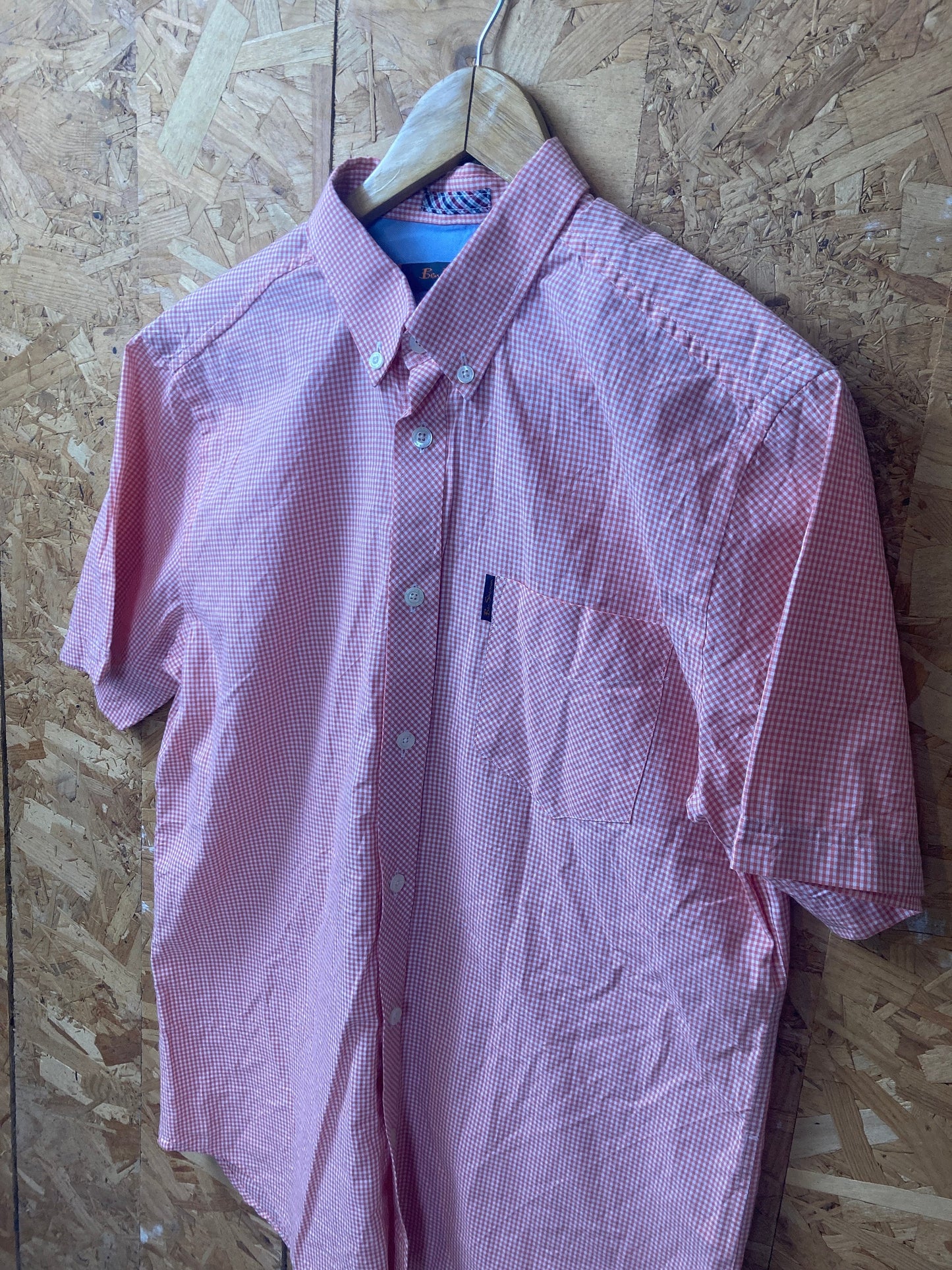 Vintage Ben Sherman light red pink white tablecloth fine check short sleeve Mod skinhead retro punk size medium