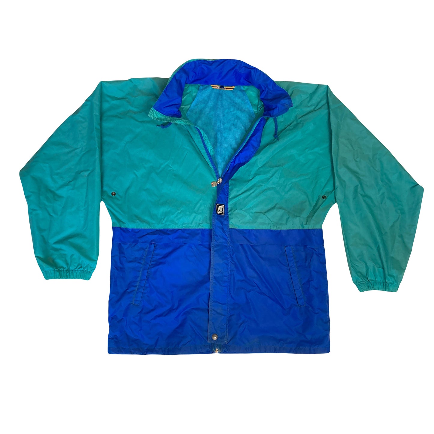 Vintage 90s K-Way blue green raincoat windbreaker waterproof rain jacket size large