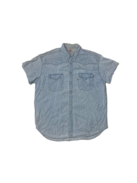 Vintage 90s Levis Red Tab distressed light blue denim short sleeve western shirt oversize XL