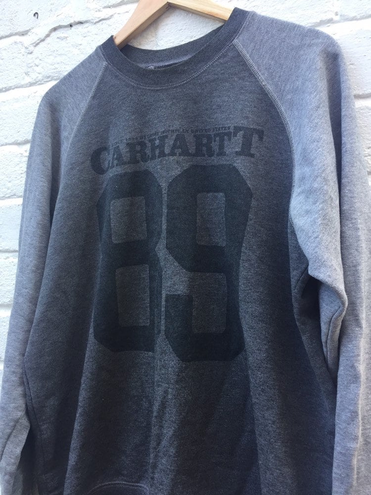 Vintage 90s Carharrt grey 89’ baseball style sweater sweatshirt crew neck size large