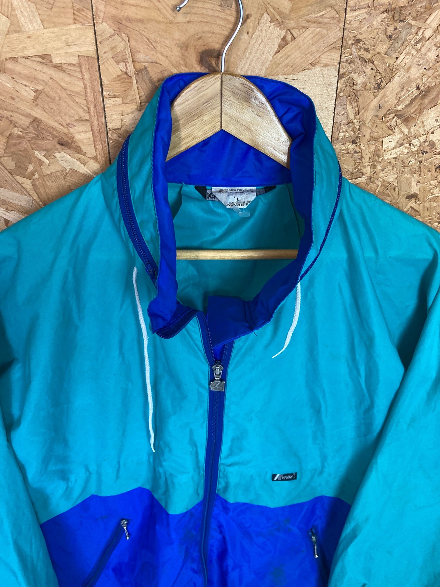 Vintage 90s K-Way blue teal raincoat windbreaker waterproof rain jacket size large