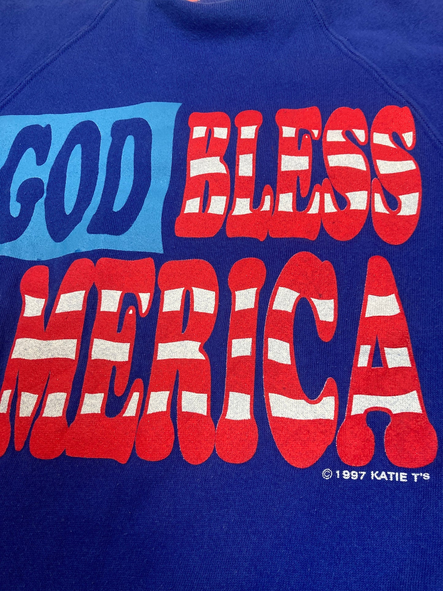 Vintage 90s God Bless America USA souvenir blue crew neck sweater size large