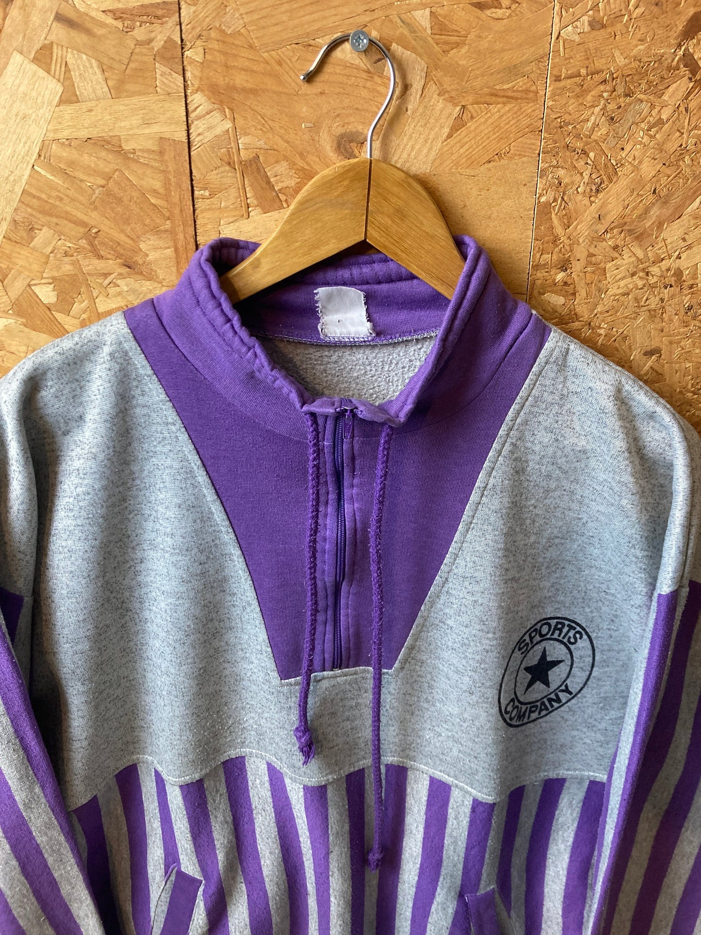 Vintage 80s quarter zip purple grey striped sweater size large