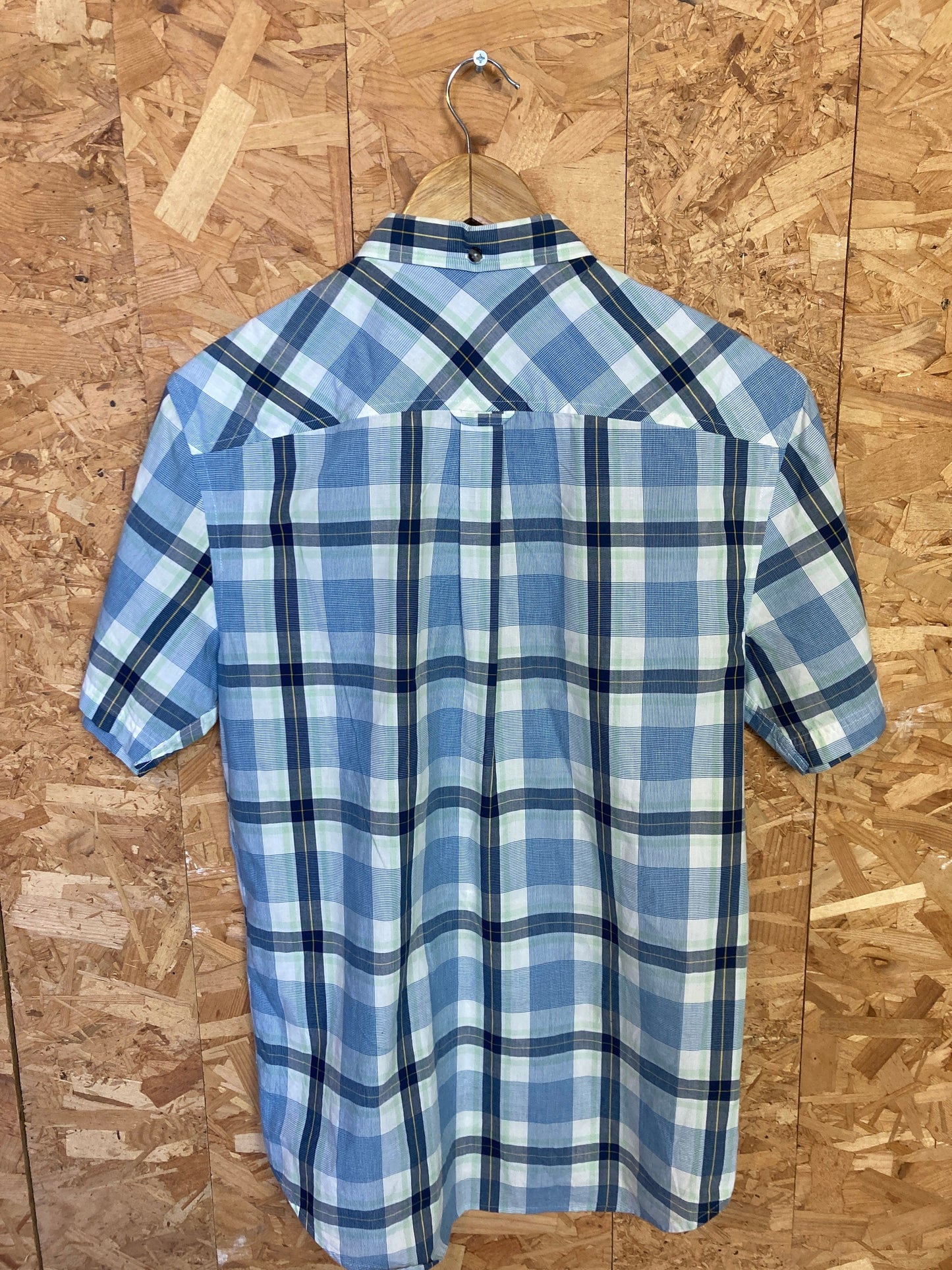 Vintage Ben Sherman light blue green tablecloth fine check short sleeve Mod skinhead retro punk shirt size small