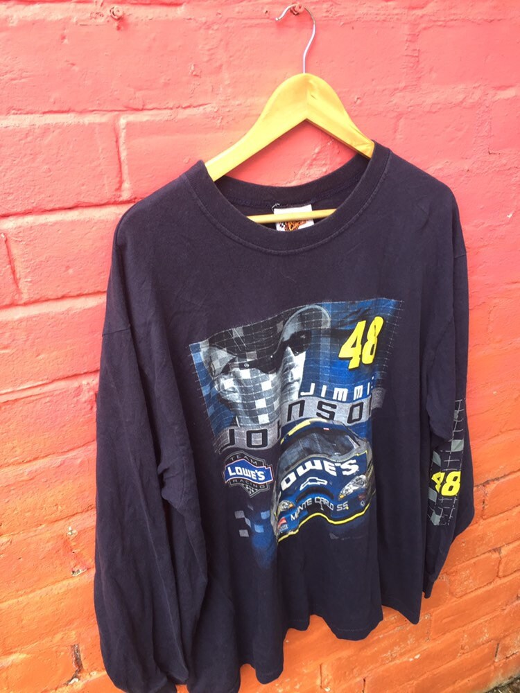 Vintage 90s USA navy blue NASCAR Jimmie Johnson lowes souvenir long sleeve slouchy oversized  t shirt size XL