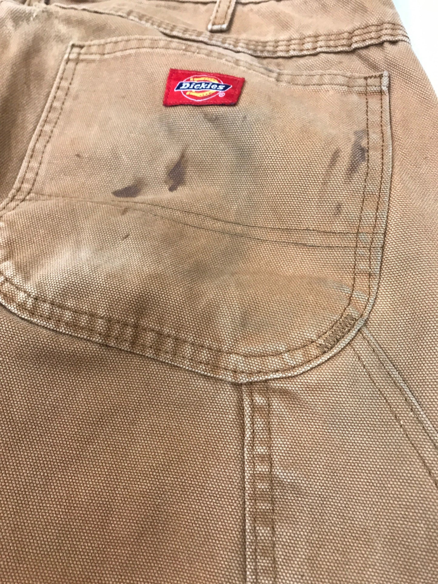 Vintage 90s W36 L33 distressed worn tan beige Dickies heavy cotton canvas duck weave workwear carpenter pants trousers W36 L33