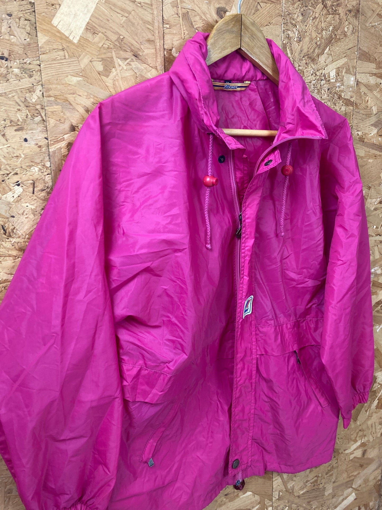 Vintage 90s K-Way cerise bright pink lightweight windbreaker waterproof rain jacket size small